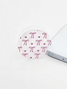 1pc Transparent Heart-Shaped Bow Phone Holder, Slide-Out Phone Stand, Bowknot Air Bag Phone Holder, Slouchy Desktop Phone Holder, Compatible With Apple And Android Phones, Birthday, Family, Friend Gift, Phone Accessory Compatible With IPhone, Android Phone, Gift For Birthday, Family, Friends Gifts Birthday Push-Pull Phone Grip Phone Accessories