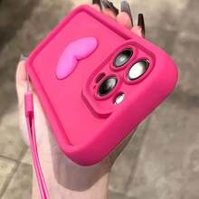 1 Ốp lưng điện thoại hình trái tim màu đỏ tía thời trang, tương thích với iPhone 12/13 Pro Max, Honor X7, Galaxy A56 5G, Infinix Smart 8, Infinix Hot 40i, Spark 20, Spark 20C, Spark Go 2024, Redmi Note 14 5G, Moto E22/E22i, OPPO A54, Ốp lưng bảo vệ toàn thân, Thiết kế tối giản có dây đeo cổ tay, Thích hợp sử dụng hàng ngày và mang theo ngoài trời - Màu Hồng Tươi - Xem 1