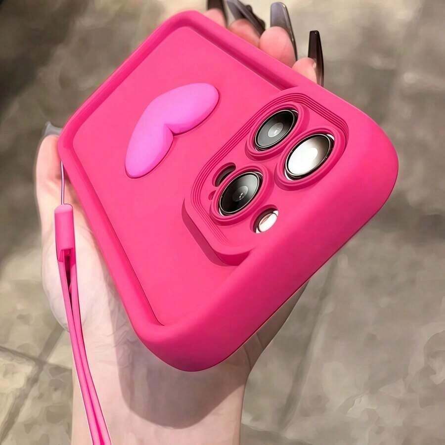 1 Ốp lưng điện thoại hình trái tim màu đỏ tía thời trang, tương thích với iPhone 12/13 Pro Max, Honor X7, Galaxy A56 5G, Infinix Smart 8, Infinix Hot 40i, Spark 20, Spark 20C, Spark Go 2024, Redmi Note 14 5G, Moto E22/E22i, OPPO A54, Ốp lưng bảo vệ toàn thân, Thiết kế tối giản có dây đeo cổ tay, Thích hợp sử dụng hàng ngày và mang theo ngoài trời - Màu Hồng Tươi - Xem 1