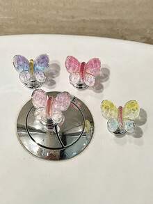 INS Style Crystal Transparent Butterfly Toilet Flush Button, Bathroom Water Tank Press Sticker, Suitable For Manicure - Multicolor - View 1