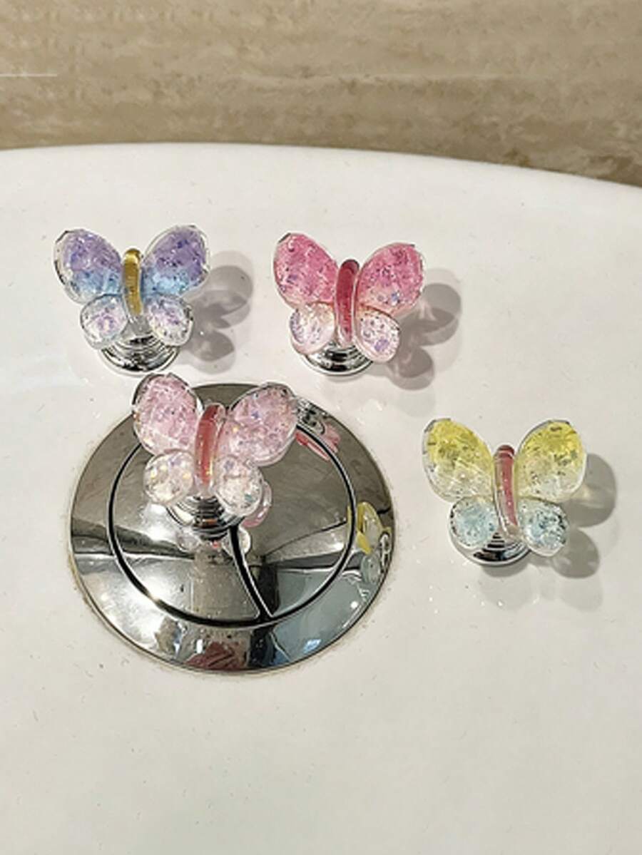 INS Style Crystal Transparent Butterfly Toilet Flush Button, Bathroom Water Tank Press Sticker, Suitable For Manicure - Multicolor - View 1