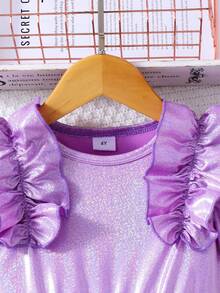 少女紫色珍珠拼接网纱无袖荷叶边收腰可爱甜美网纱连衣裙，夏季 - 紫色 - 查看 4