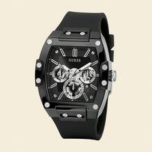 Guess Phoenix GW0203G3 Multifunktions-Herren-Quarzuhr, Armband aus schwarzem Silikon, Zifferblatt in Barrel-Form, Lässig Armbanduhr, geeignet für täglichen Street-Style und Sportbekleidung, modisches Herrengeschenk, ideales Weihnachtsgeschenk für den Freund - Schwarz - Übersicht 8