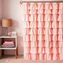 1pc Handmade Pleated Shower Curtain, Solid Peach Color With Ruffle Trim, 72*72inch Bathroom Decor - Multicolor - View 2