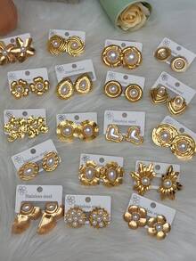 20只/套 时尚独特随机款式卡片耳钉套装，不锈钢耳针，适合作为礼物送给同学和朋友，厂家直销，女士耳环，金耳环，女士金耳环 - 彩色 - 查看 8