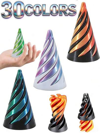 3Pcs Multi-Size Reversible Spiral Cone 3D Printed Anxiety Relief Fidget Toy,Decompression 3D Printed Double-Sided Spiral Cone - Colorful Gradient Structure, 1/2/5/10/20Pcs, Metal Fiber Structure,Fidget Toys,Fidget,Sensory Toys