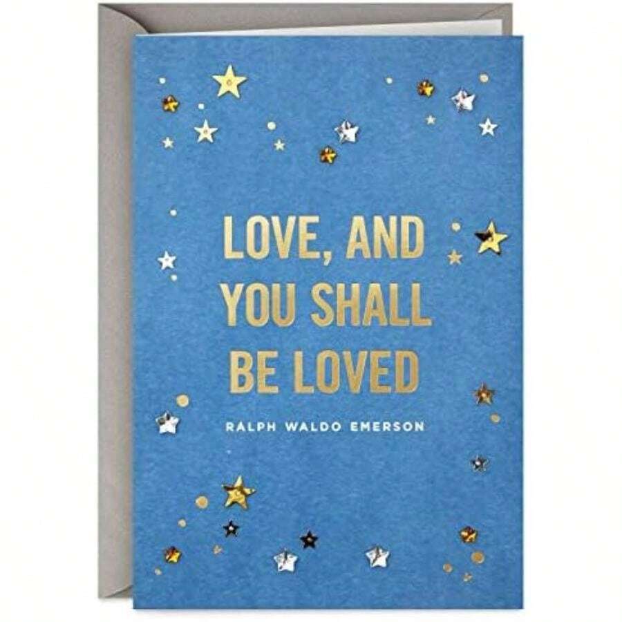 Hallmark Signature Love Card, tarjeta de aniversario, tarjeta de cumpleaños romántica, tarjeta de día más dulce (desee en una estrella)(Ralph Waldo Emerson Love Cita) - Multicolor - Ver 1