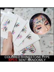 5pcs/Set Face Gems Stickers, Mixed Mermaid Crystal Rhinestone Styles, Face Gems Crystal Sticker Set, Gem Face Mermaid Carnival Party Diamonds Temporary Tattoos (Random Colors & Shapes!!) - Multicolor - View 9