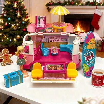 Portable Campervan Toy Set, Role-Playing Scene Dollhouse Mini House, Family Toy, Openable Miniature Campervan, Dollhouse, Role-Playing, Suitable For Girls Aged 3, 4, 5, And 6 As Gifts, Holiday Surprises, Growth Rewards, And Educational Toys.