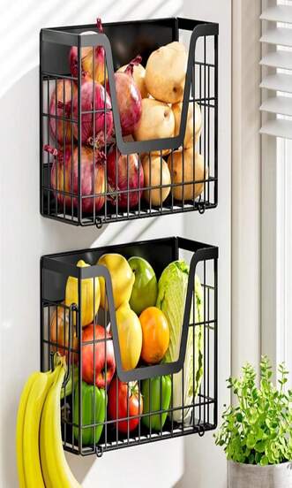 YIWANFW Magnetic Shelf For Fridge, Fruit Potato And Onion Storage Bins, Magnetic Spice Rack Shelves For Side Of Refrigerator, Fruit Basket Magnetic Fridge Shelf Kitchen Pantry Storage Organizer