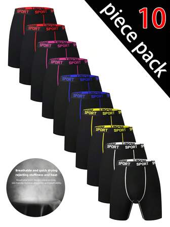 10-pack högstretchiga långa boxershorts för män | Polyester-spandexblandning, stickade trosor med elastan, fritidsunderkläder, elastan för flexibilitet - andningsbar och mjuk atletisk passform