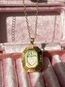 Retro Romantic Gold-Color Asymmetric Photo Box Necklace Colorful Oil-Dipped Heart Shell Necklace Daily Elegant Layered Jewelry For Women, Picture Locket Photo Necklace (No Box) - Multicolor - View 13