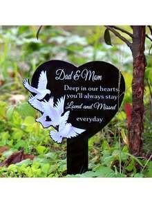 为父母打造的温馨亚克力纪念墓碑，防风雨户外墓碑，带有天使鸽子图案，非常适合哀悼花园和复活节装饰 - DM - 查看 9