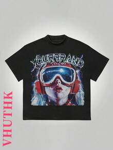 (220 Pure Cotton T-Shirt)  Your  Brand    Printing Y2k Style Printing Men's Summer Round Neck Short Sleeved Casual Cotton - 黑色 - 查看 2