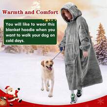Waitu Wearable Blanket Sweatshirt Gifts Women And Men, Warm And Cozy Blanket Hoodie, Thick Flannel Blanket With Sleeves And Pocket - Gray - Leopard Pink - View 11