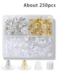 12 Styles Silicone Earring Backs, Clear Plastic Earrings Metal Rubber Silicone Earring Backs Bullet Clutch Stoppers Replacement Kits For Fish Hook Earring Studs Hoops - Earring Backs - View 16