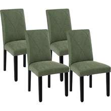 VECELO Set Of 4 Linen Upholstered Dining Chairs With Solid Wood Legs, High Back Ergonomic Kitchen Chairs,Green - 綠色 - 查看 12