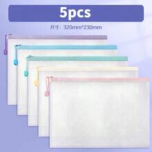 20pcs Waterproof A4 Zipper Mesh File Folders, Suitable For Cross-Stitch And Puzzles Projects, For Travel, School, Board Meetings And Office/School Supplies, 5 Macaron Colors,Back To School,School Supplies - Multicolor - View 13