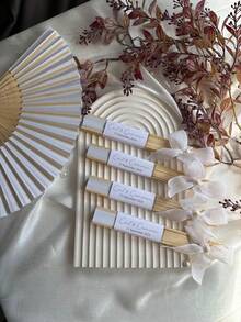 10/20pcs Customized White Heart-Shaped Paper Fans, Suitable As Party Favors, Engagement, Christening Gifts For Guests, Styles Include Rustic, Vintage, Minimalist, Fashionable, Casual, Customizable, Unique, Ideal Gifts For Family, Friends, Graduation, Wedding, Valentine's Day - Mocha Brown - View 2