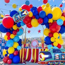 113pcs Train-Themed Balloon Arch Set, Includes Large And Small Train Foil Balloons, As Well As Latex Balloons In Dark Blue, Light Blue, Yellow, Red, And Blue Sky And White Clouds. It Is Suitable For Birthday Parties, Baby Showers, First Birthday Parties, And Cartoon Train-Themed Party Decorations. - Multicolor - View 4