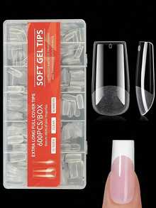 600 片杏仁指甲片，预抛光透明半覆盖短人造指甲片，透明假指甲 12 种尺寸，透明和纯色，易于涂抹，可增强自然指甲效果，美容配件，适用于 DIY 美甲沙龙按压指甲，美甲用品 - 無色 - 查看 14