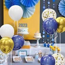30pcs Gold & Navy Blue Balloons Set - 10in/25.4cm Gold & Blue Latex Balloons, Perfect For Birthday, Wedding, Valentine's Day, New Year, Grand Opening, Graduation, Home Decor, Balloon Decoration, Balloon Party, Photography Props, Photo Booth Background, Still Life Decoration - Gold and Blue - View 7