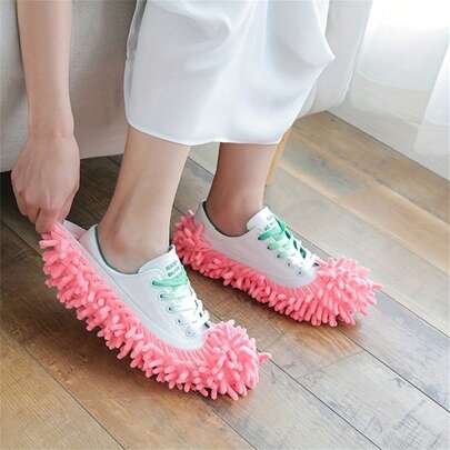 2 piezas de zapatillas de fregona de chenilla reutilizables, desmontables y lavables - Zapatillas de fregona holgadas para la limpieza de pisos, sin necesidad de electricidad, adecuadas para la limpieza del hogar en la sala de estar y el dormitorio
