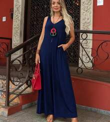 Women's Premium Wide-Leg Tank Top Jumpsuit – Comfort And Elegance - 藏蓝色 - 查看 2