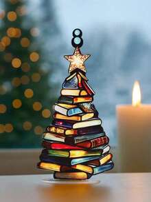 2025 年圣诞节必备：独特的书籍主题亚克力圣诞树装饰品 - 亚克力桌面装饰品，时尚亚克力家居装饰品，非常适合节日桌面展示和圣诞节装饰，为您的空间增添节日氛围。 - 彩色 - 查看 3
