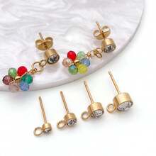 6pcs Cubic Zirconia Stud Earrings, Stainless Steel Crystal Hoop Earrings, Suitable For DIY Earring Jewelry Making Materials - Multicolor - View 4