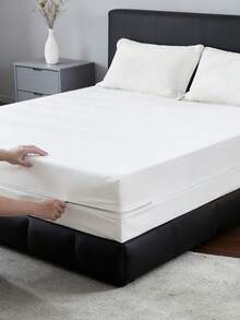 1件防水拉链床垫保护套，适用于5.9-9英寸厚的床垫，不含枕套，适用于单人床、双人床、大号床、特大号床，透气静音，可水洗，低过敏性，高品质拉链床垫垫，理想的家居礼品，卧室装饰，白色 - 白色(床單高15cm) - 查看 2