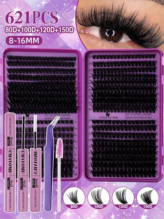 641/800 Stücke D-Locken Einzelwimpern Cluster mit breitem 10-18mm DIY Wimpern Cluster extra dick&flauschig&natürliches Aussehen wiederverwendbares Einzelwimpern Verlängerungs-Set mit Make-up Werkzeugen, Kleber und Versiegelung&Wimpern Pinzette&2 Wimpern Bürsten für Zuhause oder unterwegs für Alltag&Hochzeit&Date&Party&Reise&Frühlingstag