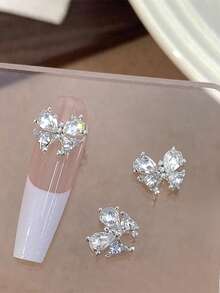 Bộ 10 viên đá Zirconia hình bướm trang trí móng tay, đá Zirconia hình trái tim màu bạc trắng lấp lánh, phụ kiện trang trí móng tay mùa đông, đồ dùng làm móng, đá trang trí móng tay. - Nhiều màu - Xem 11