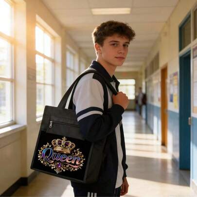 กระเป๋าเรียนพิเศษลายมงกุฎ ความจุขนาดใหญ่ พกพาสะดวก พิมพ์ลายมงกุฎ เหมาะสำหรับเด็กหญิงและเด็กชาย ใช้สำหรับโรงเรียน เรียนพิเศษนอกเวลา และกิจกรรมกลางแจ้ง สามารถใช้เก็บหนังสือ เครื่องเขียน และของใช้จำเป็น