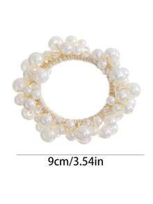 3 Stücke/1 Stück Frauen Weiß 9cm/3,54 Zoll Kunstperle Blume Strass Haargummis, modische vielseitige elegante minimalistische einfarbige Haaraccessoires, geeignet für Alltag, Lässig, Party, Pendeln, Urlaub, Pferdeschwanz, Dutt, Gesichtswäsche, Make-up, Outfit-Matching, Haargummis, Haargummibänder, Haarseile, Elastische Haargummis - Verschiedenfarbig - Übersicht 4
