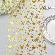 金色金属质感桌旗，尺寸可选28厘米*182厘米/275厘米/500厘米/1000厘米，适用于婚礼、派对、情人节、户外餐桌装饰等场合。