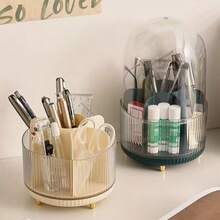 1pc Dustproof 360° Rotating Stationery And Cosmetics Organizer Features Dividers To Hold Pens, Makeup Brushes, Lipsticks, And Skincare Products. - one-size - View 13