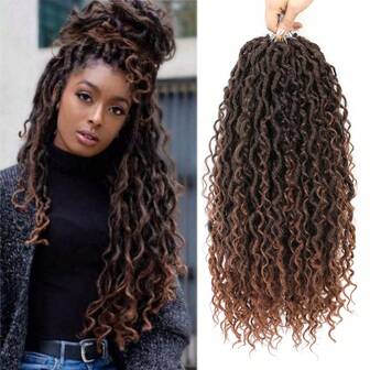 FULCRUM Extensiones de cabello sintético para mujeres de 10/14/18/24 pulgadas con terminaciones rizadas en trenzas de crochet Goddess Locs Faux Locs de estilo bohemio