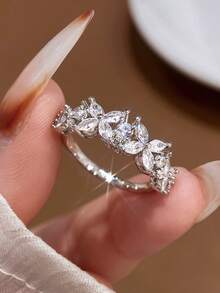 1枚925纯银四叶草锆石戒指，简约日常款，女士戒指，精致女士珠宝礼品，女士时尚配饰 - 四葉草戒指 - 查看 3