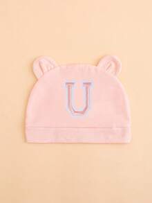 1顶婴儿粉色薄款26字母耳朵针织帽，可爱熊耳造型，柔软舒适轻便，适合0-3个月新生儿四季日常佩戴，多种字母可选 - 粉色 - 查看 30