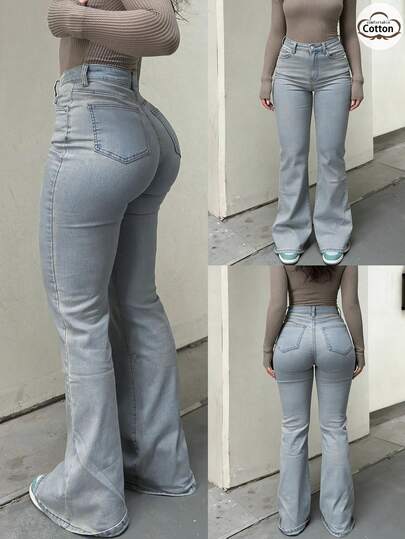 GILIPUR 新款浅蓝色Y2K喇叭牛仔裤，高腰修身弹力设计，优雅时尚，休闲百搭，复古街头风，适合秋冬季节穿着，是新年、情人节的绝佳礼物，也适合正式场合、休闲晚餐和音乐会等各种场合。