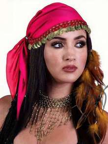 1 chiếc khăn trùm đầu múa bụng chủ đề cướp biển Bohemia - Màu đen với sequin và hạt cườm vàng & cam, có thể giặt tay, phụ kiện mũ dân gian cho các buổi biểu diễn múa, tiệc hóa trang và các sự kiện văn hóa. - Nhiều màu - Xem 22