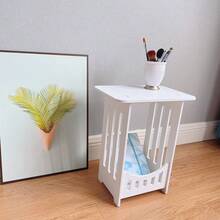 1pc New Thickened Modern Minimalist Storage Coffee Table, Bedside Cabinet, Bedroom Storage Cabinet, Small Side Table, Living Room Mini Square Table - White - View 2