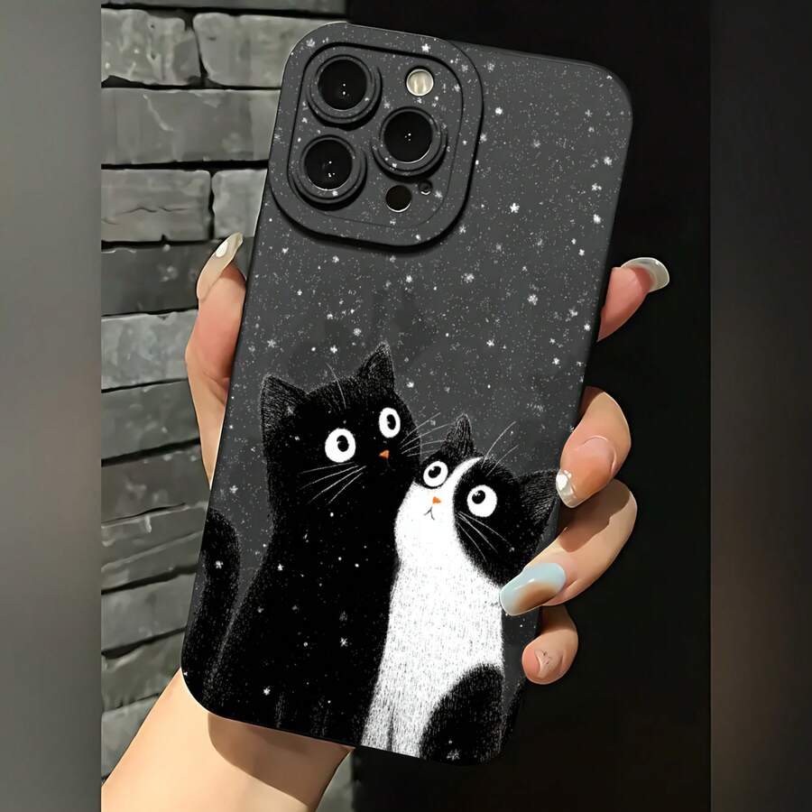 2026 nueva funda de teléfono esmerilada, funda de teléfono con estampado de pareja de gatos para 17 14 Pro Max 17 13 Pro 17 12 17 11 Galaxy S23 S22 S21 S20 funda protectora para teléfono regalo para parejas novio novia día de San Valentín regalo de cumpleaños - Negro - Ver 1