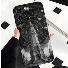2026 nueva funda de teléfono esmerilada, funda de teléfono con diseño de torre y patrón cósmico para  17 15 Pro Max  17 14 Pro  17 13  Galaxy S23 S22 S21 protector de teléfono funda de pareja regalo para novio novia regalo de vacaciones - Blanco antiguo - Ver 2