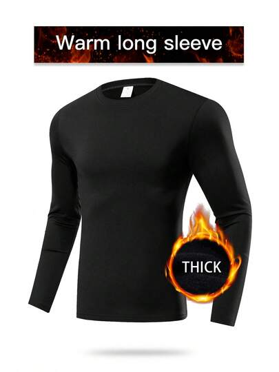 Ropa deportiva casual de unicolor para hombres, cuello redondo cómodo, ropa de dormir ajustada y cálida para otoño e invierno, ropa deportiva para correr y gimnasio