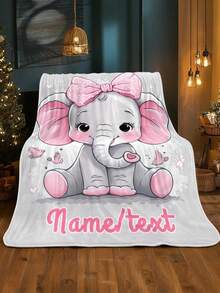 Customizable Name Elephant Blanket, All-Season Lightweight & Warm, Tear-Resistant, Personalized Gift For Sofa, Camping, Office, Bed, Machine Washable, Elephant - Multicolor - View 4