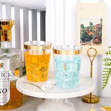 100pcs Gold Cups, 6.76oz Clear Cups With Gold Rim, Gold Beer Cups, Hard Party Cups, Premium Gold Rimmed Cups, Ideal For Weddings And Parties - Gold - View 3