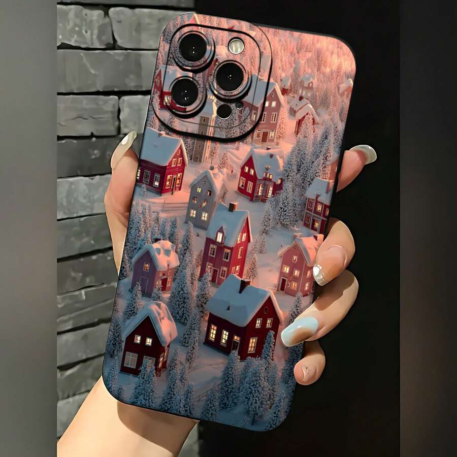 2026 nueva funda de teléfono esmerilada, funda de teléfono con impresión de casas de pueblo de invierno y paisaje nevado para iPhone 17 14 13 12 11 Pro Max Se  Galaxy S23 S22 S21 S20 A54 A53 A52 A51 A73 A72 A71, funda de teléfono para pareja, regalo para novio y novia, regalo de vacaciones - Blanco antiguo - Ver 1