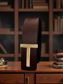 Cinturón vintage de alta calidad para hombre con hebilla lisa en forma de T dorada, estilo de diseñador - Multifuncional casual y versátil, adecuado para el uso diario y ocasiones formales, regalo ideal para el novio - Multicolor - Ver 12